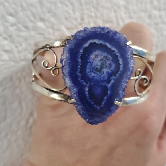 New Agate Geode Slice 925 Silver Bracelet. - Picture 10 of 11